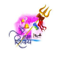 Vector illustration concept of Om Namah Shivaya meaning adoration to Shiva. Most popular Hindu mantra, the sacred mantra of Shiva