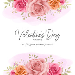 Valentine's greeting card with beautiful floral frame