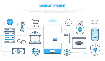 mobile payment technology concept with various icon line like smartphone and credit card money with modern line style