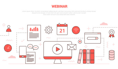 Webinar concept with icon set collection like computer video play chat calendar book network certificate campaign for website homepage template landing page banner with outline style