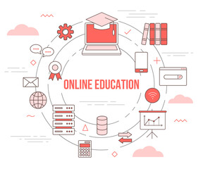 online education concept with icon set template banner with modern orange color style