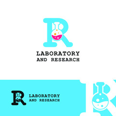 glass tube chemistry on initial letter R for laboratory and research logo concept