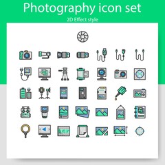 Photography icon set in 2D effect and full color, 36 icon