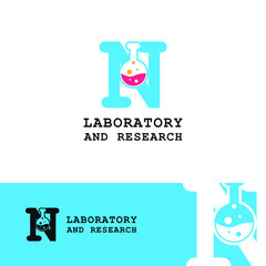 glass tube chemistry on initial letter N for laboratory and research logo concept