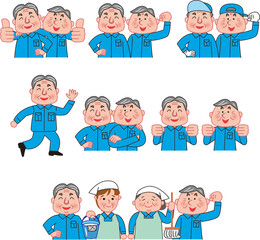 シニア男女清掃セットポーズ色々