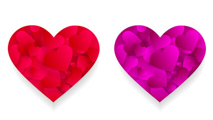 Pink red heart icons 3d effect with small petals