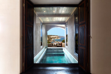 Plakat Spa, little swimming pool in hotel room with panoramic sea view and breakfast