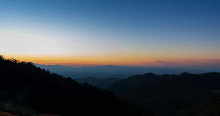Mountain view morning of the hills around Landscape of Doi Samer Dao in Sri Nan National Park , Nan Province of Thailand