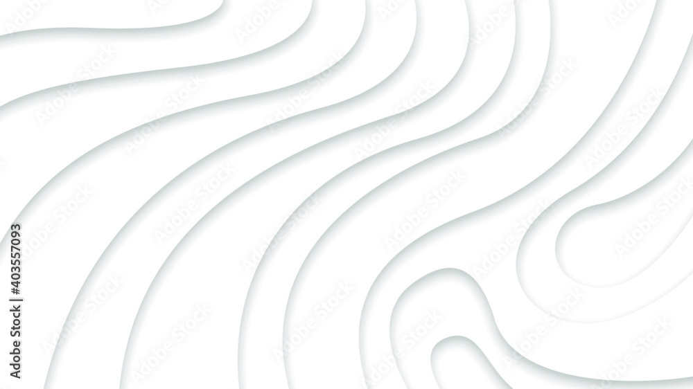 Poster white abstract wavy paper cut background with shadows, vector. modern design objects