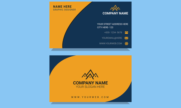 Newest standard professional construction business card template blue and orange colors.