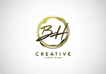 Initial BH Letter Handwriting Stylish Signature Gold Logo