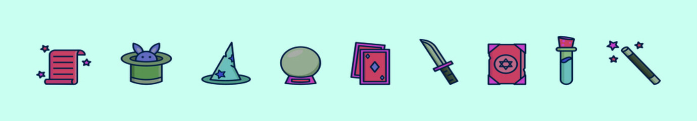 set of magical items cartoon icon design template with various models. vector illustration isolated on blue background