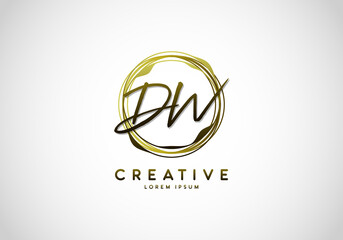 Initial DW Letter Handwriting Stylish Signature Gold Logo
