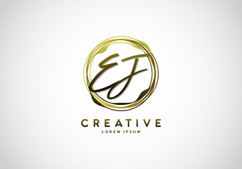 Initial EJ Letter Handwriting Stylish Signature Gold Logo
