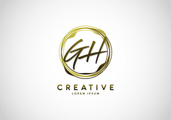 Initial GH Letter Handwriting Stylish Signature Gold Logo