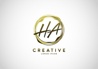 Initial HA Letter Handwriting Stylish Signature Gold Logo