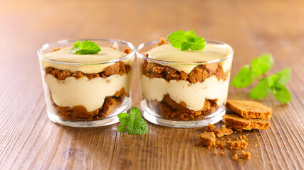 tiramisu cake on wood background