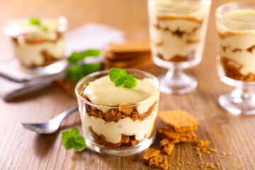tiramisu cake on wood background