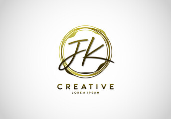 Initial JK Letter Handwriting Stylish Signature Gold Logo