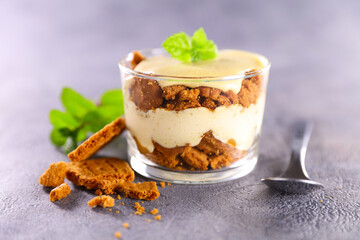 tiramisu cake on wood background
