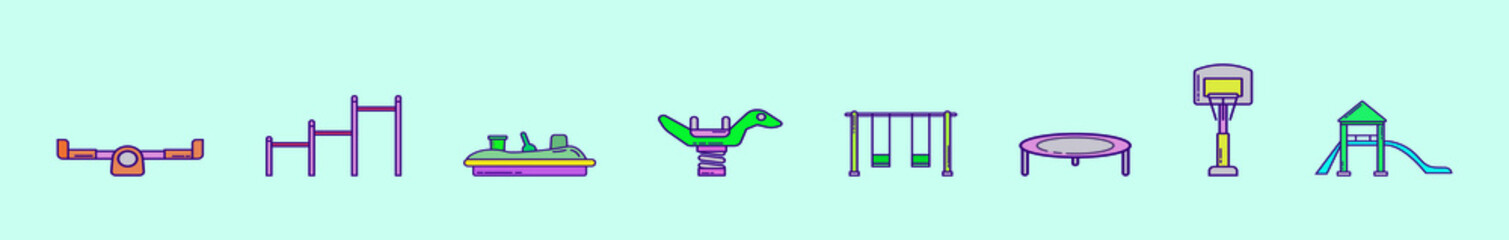 set of kids playground cartoon icon design template with various models. vector illustration isolated on blue background