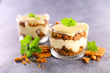 tiramisu cake with cream and biscuit