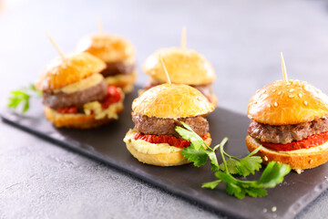 mini hamburger withbeef, tomato and cheese snack