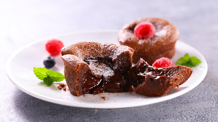 chocolate fondant and fresh raspberries