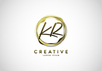 Initial KR Letter Handwriting Stylish Signature Gold Logo