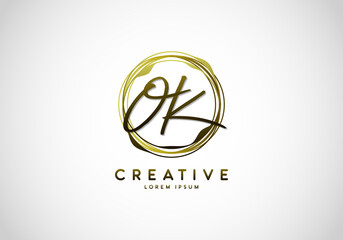 Initial OK Letter Handwriting Stylish Signature Gold Logo