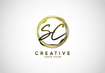 Initial SC Letter Handwriting Stylish Signature Gold Logo