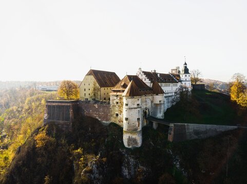Aerial panorama of medieval Schloss Hellenstein castle in Heidenheim an der Brenz Baden-Wuerttemberg Germany Europe