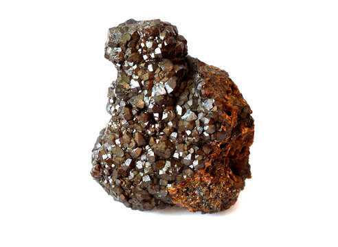 Andradite mineral from the garnet group on white background. variation of Melanite