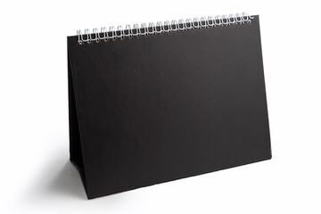 Black triangular sign standing on a shiny white background. Room for you text.