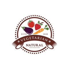 Healthy Organic eco vegetarian food Logo design vector template. Ecology Health eco Organic Logo fresh from farm vegetables Logotype concept icon.
