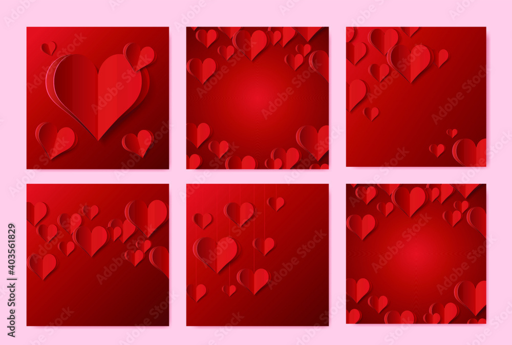 Poster set of high quality paper shape of heart on gradient background . poster of love for your design . i