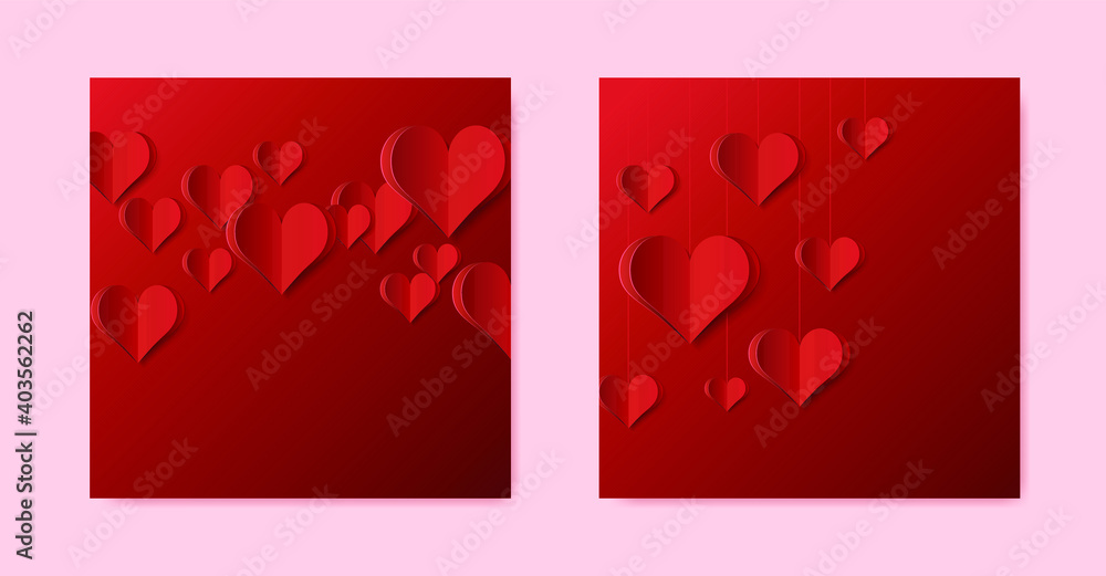 Poster set of high quality paper shape of heart on gradient background . poster of love for your design . i
