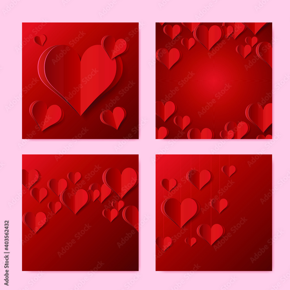 Poster set of high quality paper shape of heart on gradient background . poster of love for your design . i