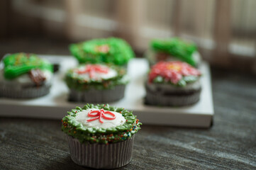 Mini birthday cake with flower decoration as background