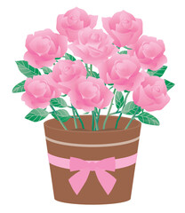 ピンクのバラの鉢植えのイラスト
