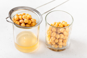 Aquafaba, chickpea liquid brine draining
