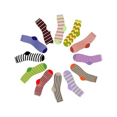 A set of multi-colored socks.