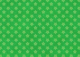 桜模様の透かしのある緑色の背景デザイン、和紙テクスチャー