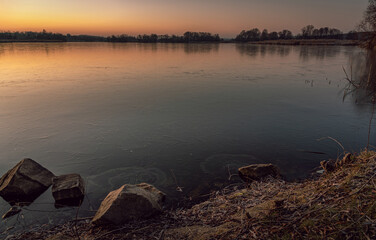 Winter sunrise on river