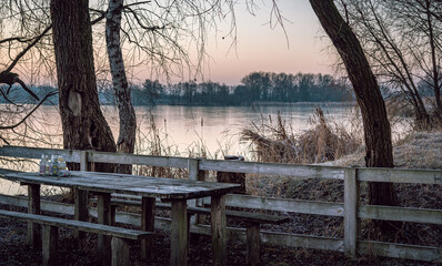 Winter sunrise on river