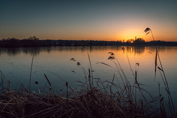 Winter sunrise on river