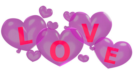 Love in heart balloon abstract background 3D render