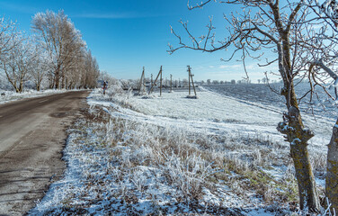 Winter moring among fields