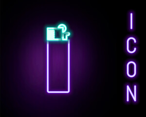 Glowing neon line Lighter icon isolated on black background. Colorful outline concept. Vector.