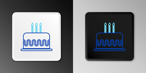 Line Cake with burning candles icon isolated on grey background. Happy Birthday. Colorful outline concept. Vector.